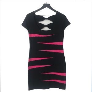 Pink Rose Dresses | Sweater Knit Bodycon Black Hot Pink Stripes Party Mini Dress